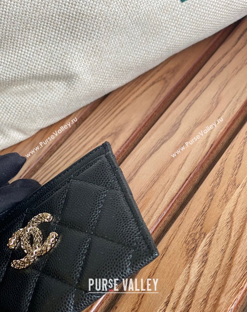 Chanel Gold-Tone Cutout CC Logo Card Holder AP3188 in Grained Calfskin Black (keke-23101159)