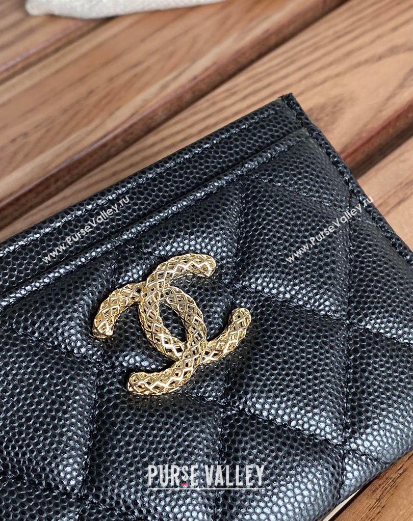 Chanel Gold-Tone Cutout CC Logo Card Holder AP3188 in Grained Calfskin Black (keke-23101159)