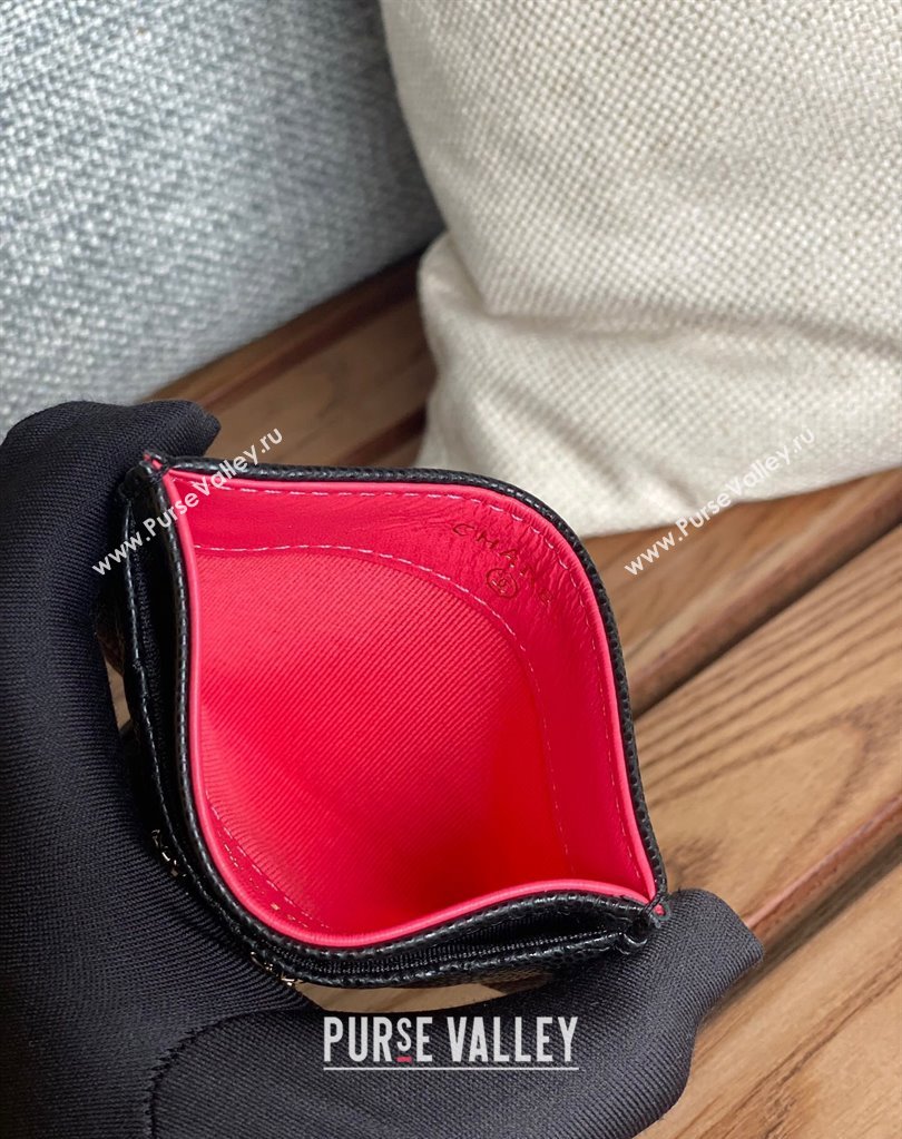 Chanel Gold-Tone Cutout CC Logo Card Holder AP3188 in Grained Calfskin Black (keke-23101159)