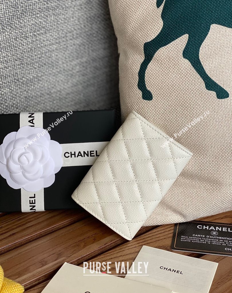 Chanel Gold-Tone Metal Logo Flap Card Holder AP3047 in Grained Calfskin White (keke-23101126)