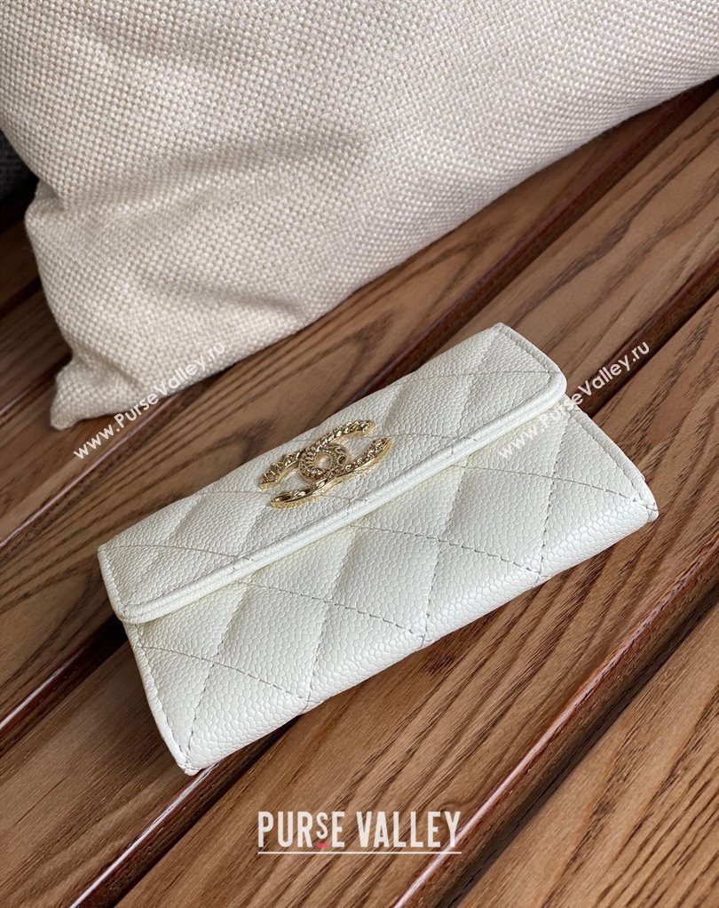 Chanel Gold-Tone Metal Logo Flap Card Holder AP3047 in Grained Calfskin White (keke-23101126)