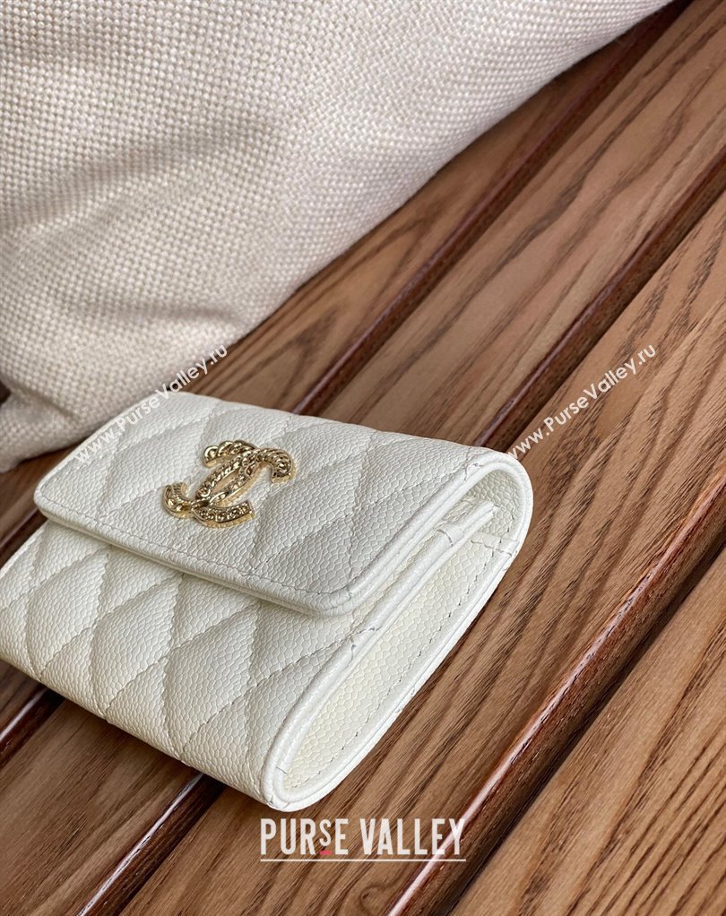 Chanel Gold-Tone Metal Logo Flap Card Holder AP3047 in Grained Calfskin White (keke-23101126)