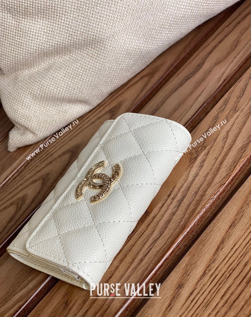 Chanel Gold-Tone Metal Logo Flap Card Holder AP3047 in Grained Calfskin White (keke-23101126)