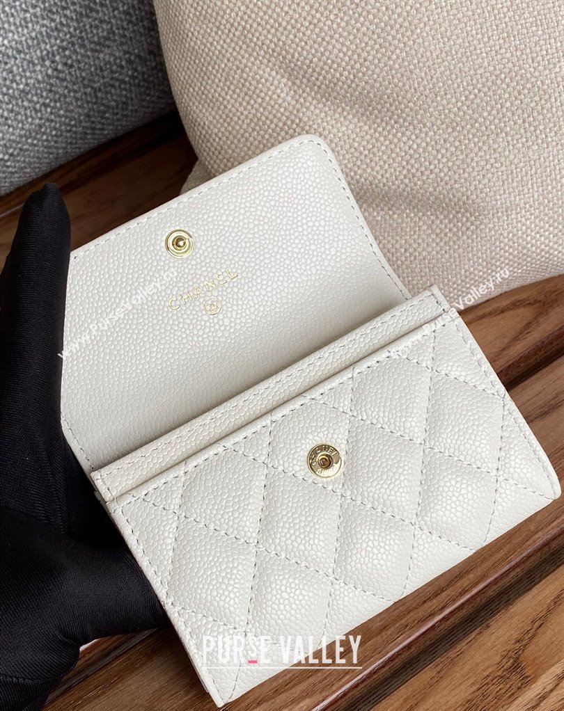 Chanel Gold-Tone Metal Logo Flap Card Holder AP3047 in Grained Calfskin White (keke-23101126)