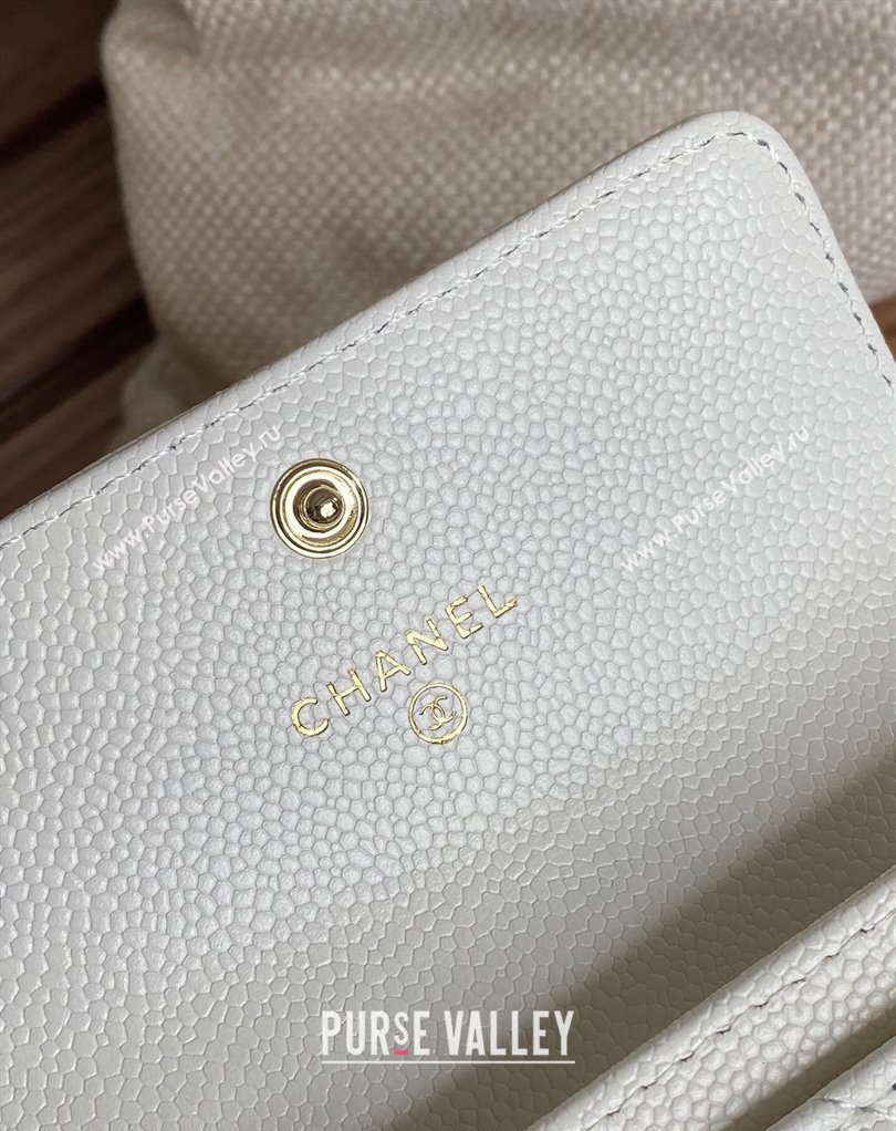 Chanel Gold-Tone Metal Logo Flap Card Holder AP3047 in Grained Calfskin White (keke-23101126)