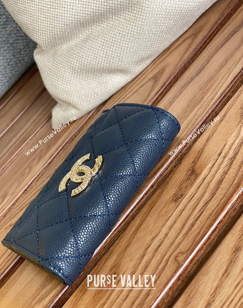 Chanel Gold-Tone Metal Logo Flap Card Holder AP3047 in Grained Calfskin Blue (keke-23101130)