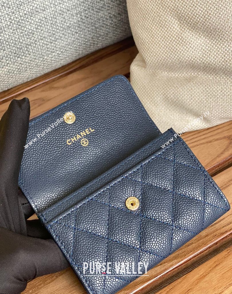 Chanel Gold-Tone Metal Logo Flap Card Holder AP3047 in Grained Calfskin Blue (keke-23101130)