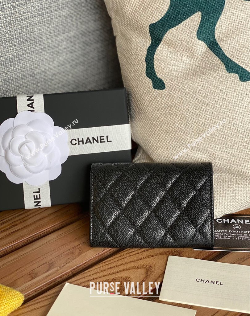 Chanel Gold-Tone Metal Logo Flap Card Holder AP3047 in Grained Calfskin Black (keke-23101125)