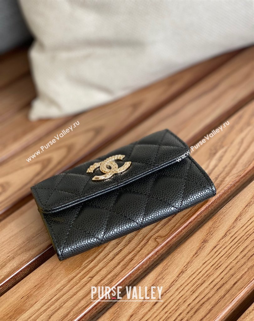 Chanel Gold-Tone Metal Logo Flap Card Holder AP3047 in Grained Calfskin Black (keke-23101125)