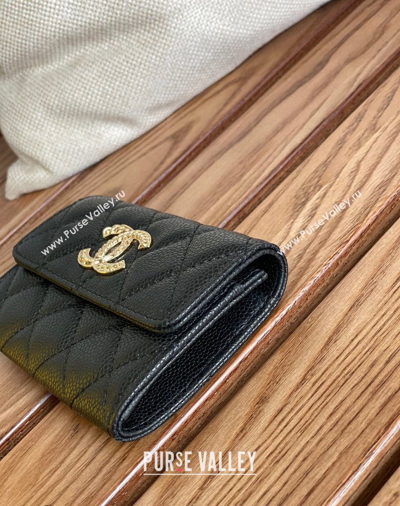 Chanel Gold-Tone Metal Logo Flap Card Holder AP3047 in Grained Calfskin Black (keke-23101125)