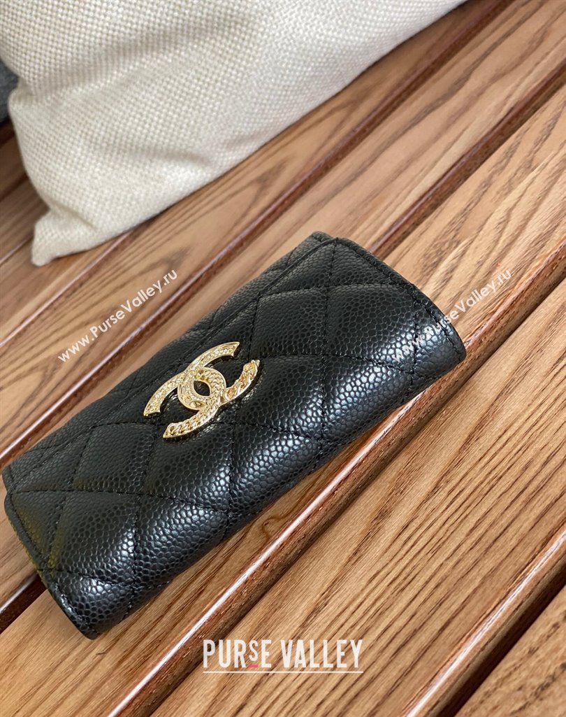 Chanel Gold-Tone Metal Logo Flap Card Holder AP3047 in Grained Calfskin Black (keke-23101125)