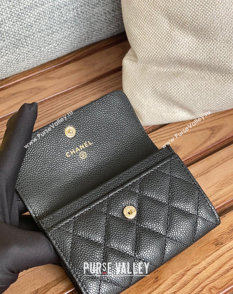 Chanel Gold-Tone Metal Logo Flap Card Holder AP3047 in Grained Calfskin Black (keke-23101125)