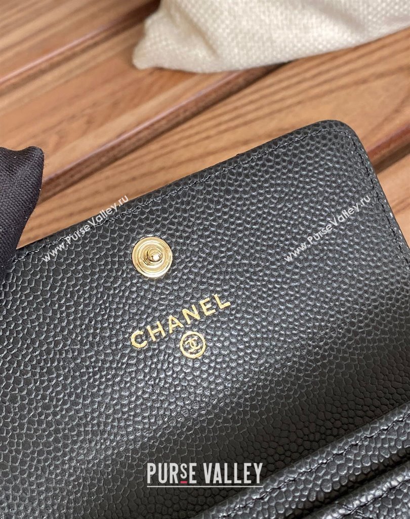 Chanel Gold-Tone Metal Logo Flap Card Holder AP3047 in Grained Calfskin Black (keke-23101125)