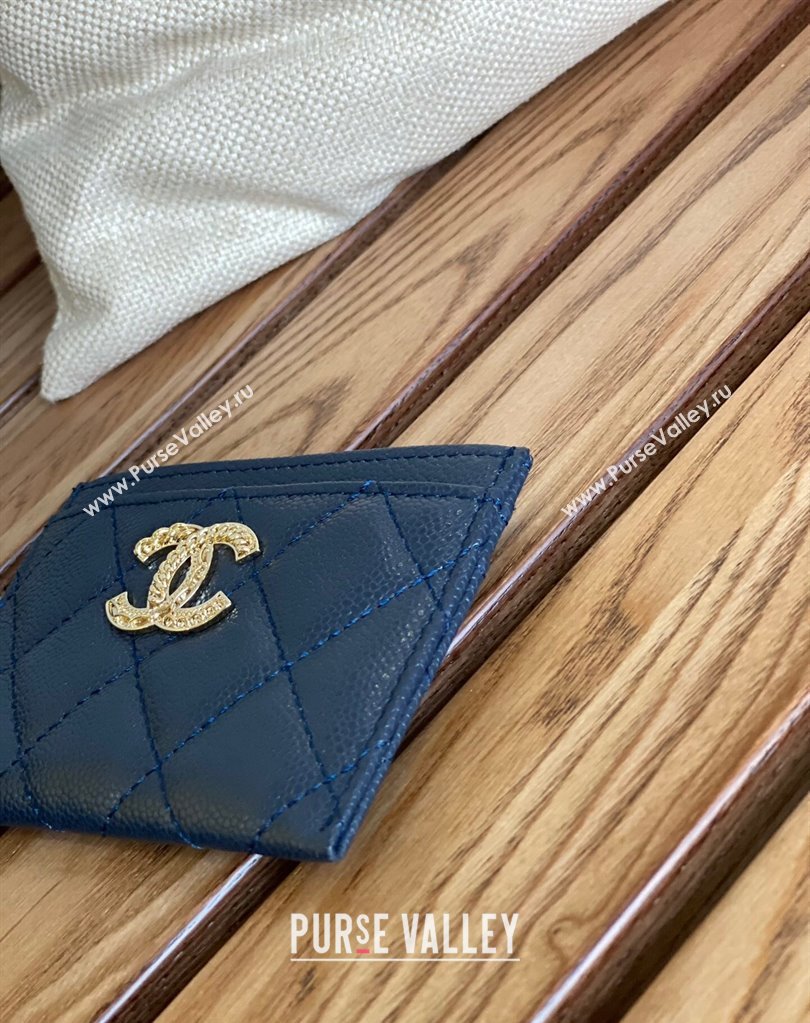 Chanel Gold-Tone Metal Logo Card Holder AP3048 in Grained Calfskin Blue (keke-23101136)