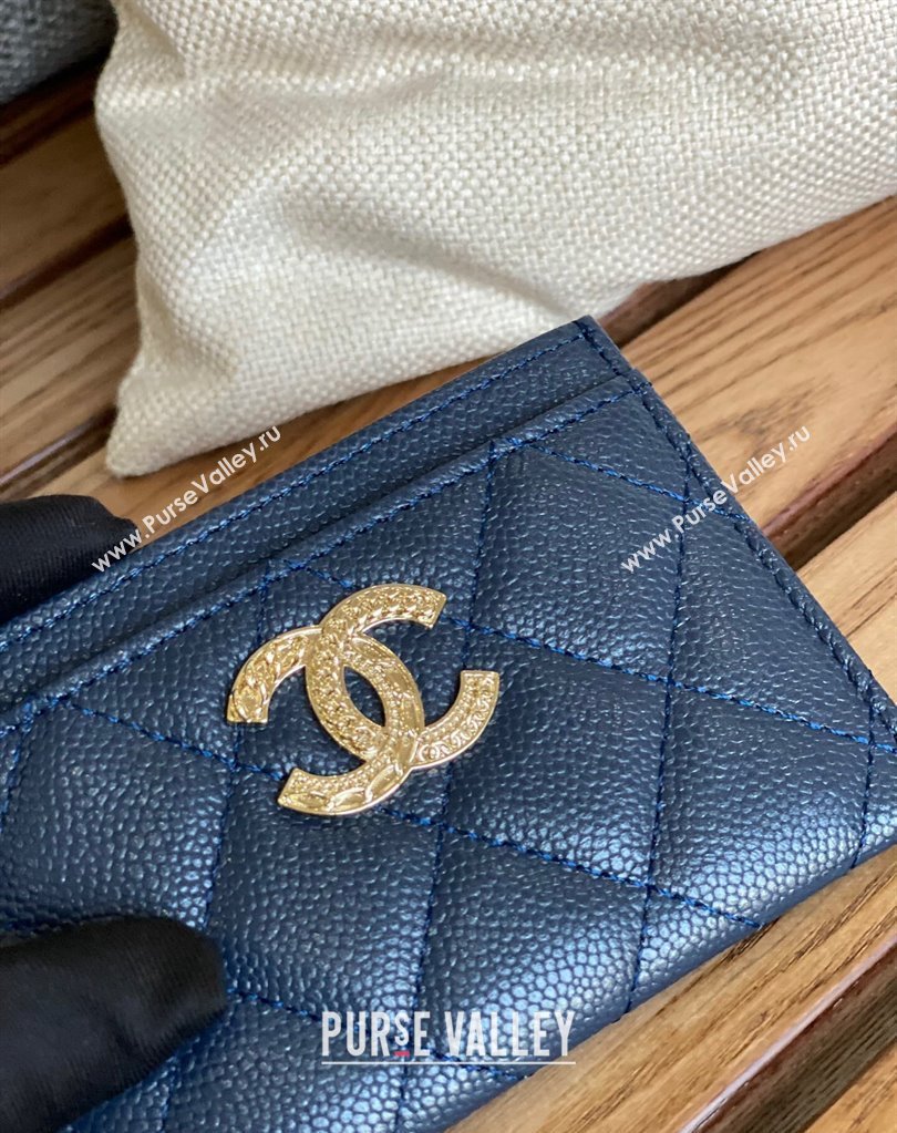 Chanel Gold-Tone Metal Logo Card Holder AP3048 in Grained Calfskin Blue (keke-23101136)