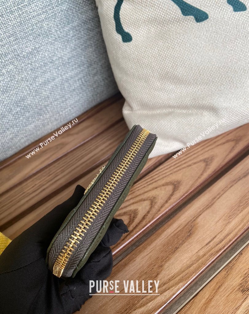 Chanel Gold-Tone Metal Logo Zip Card Holder AP3045 in Grained Calfskin Green (keke-23101141)