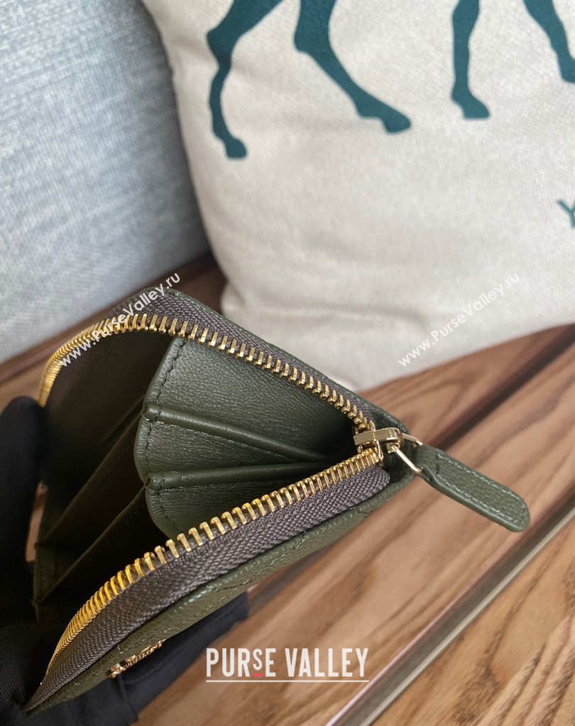 Chanel Gold-Tone Metal Logo Zip Card Holder AP3045 in Grained Calfskin Green (keke-23101141)