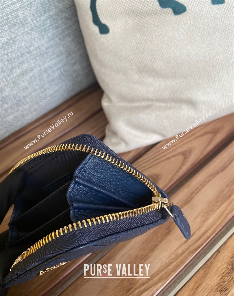 Chanel Gold-Tone Metal Logo Zip Card Holder AP3045 in Grained Calfskin Blue (keke-23101142)