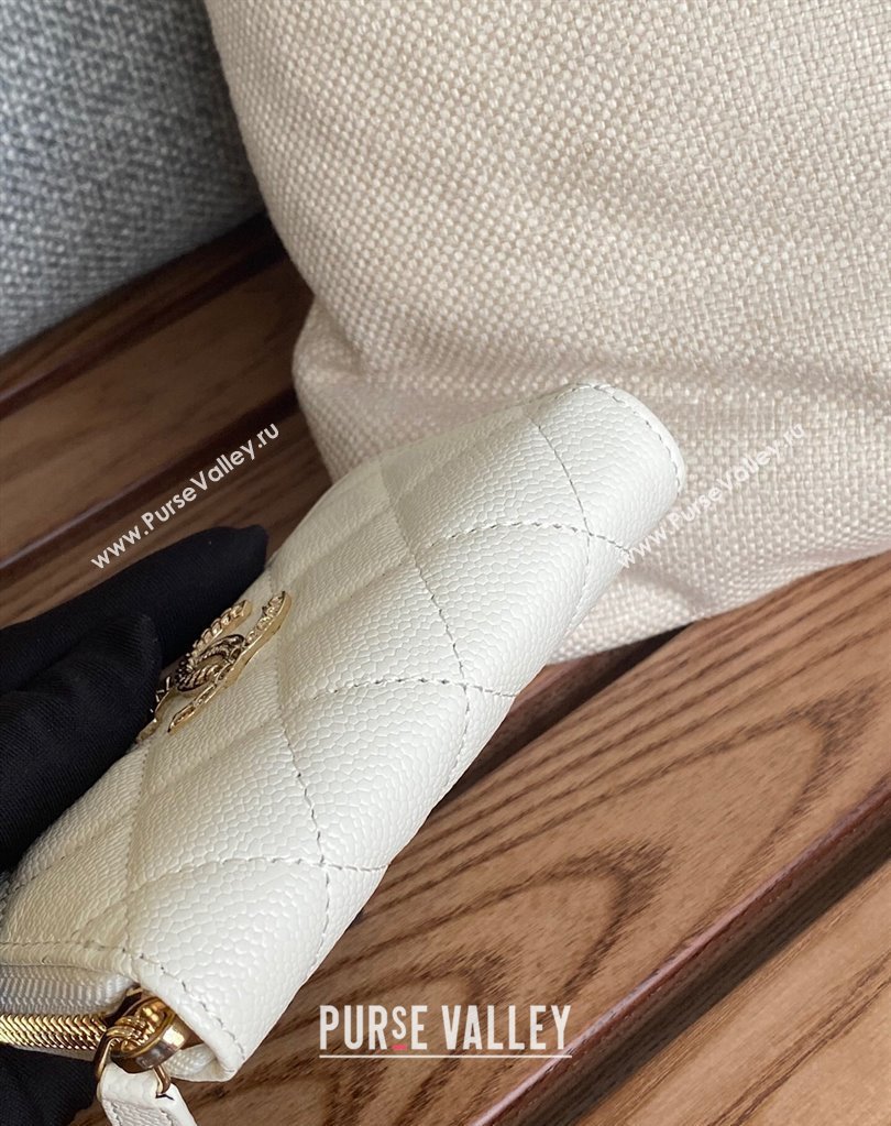 Chanel Gold-Tone Metal Logo Zip Card Holder AP3045 in Grained Calfskin White (keke-23101138)