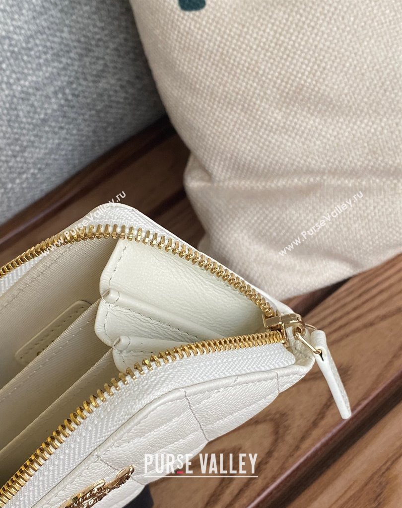 Chanel Gold-Tone Metal Logo Zip Card Holder AP3045 in Grained Calfskin White (keke-23101138)