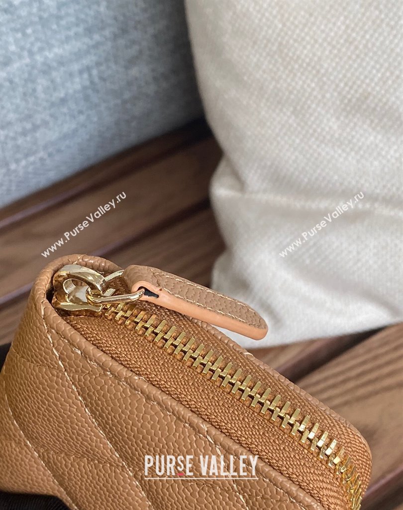 Chanel Gold-Tone Metal Logo Zip Card Holder AP3045 in Grained Calfskin Brown (keke-23101139)