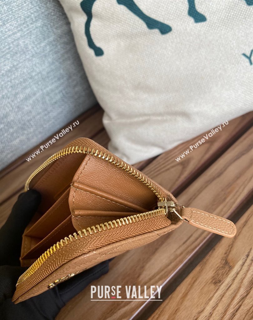 Chanel Gold-Tone Metal Logo Zip Card Holder AP3045 in Grained Calfskin Brown (keke-23101139)