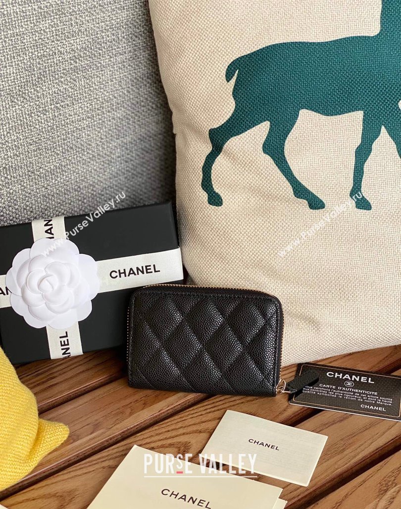 Chanel Gold-Tone Metal Logo Zip Card Holder AP3045 in Grained Calfskin Black (keke-23101137)