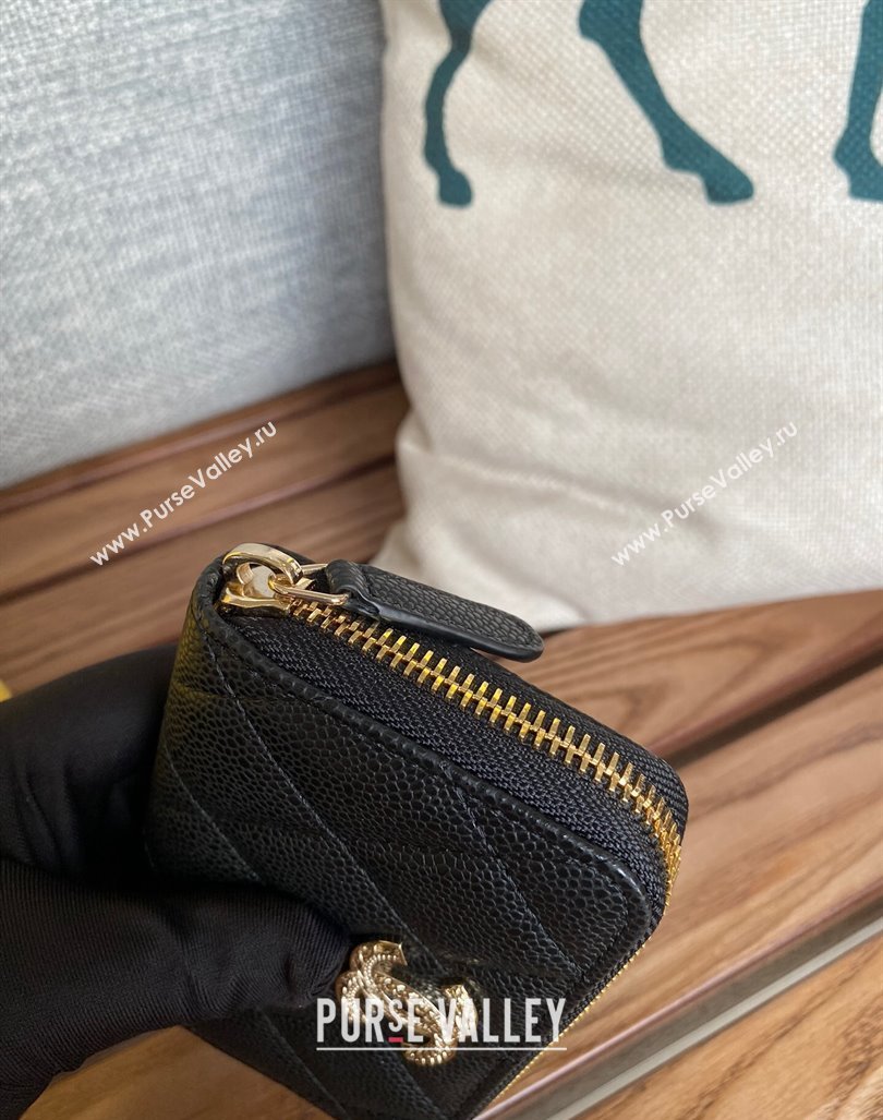 Chanel Gold-Tone Metal Logo Zip Card Holder AP3045 in Grained Calfskin Black (keke-23101137)