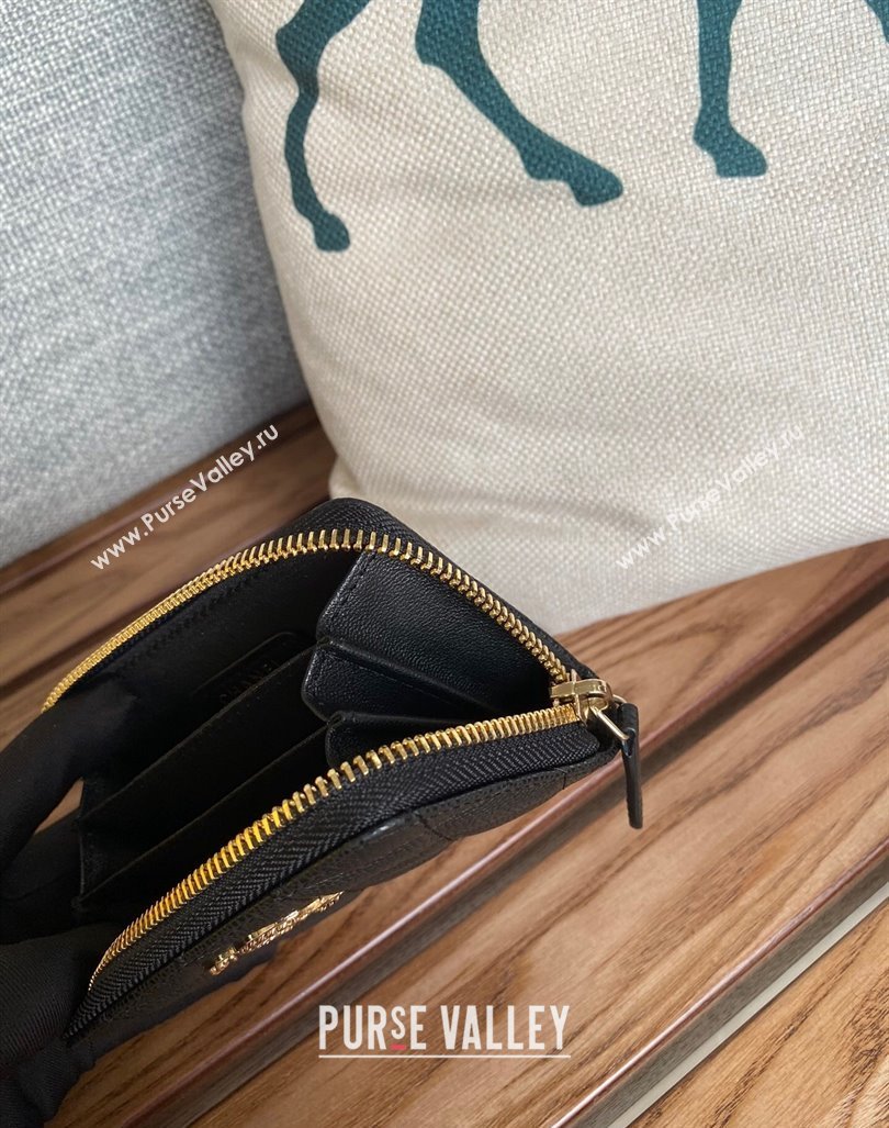 Chanel Gold-Tone Metal Logo Zip Card Holder AP3045 in Grained Calfskin Black (keke-23101137)