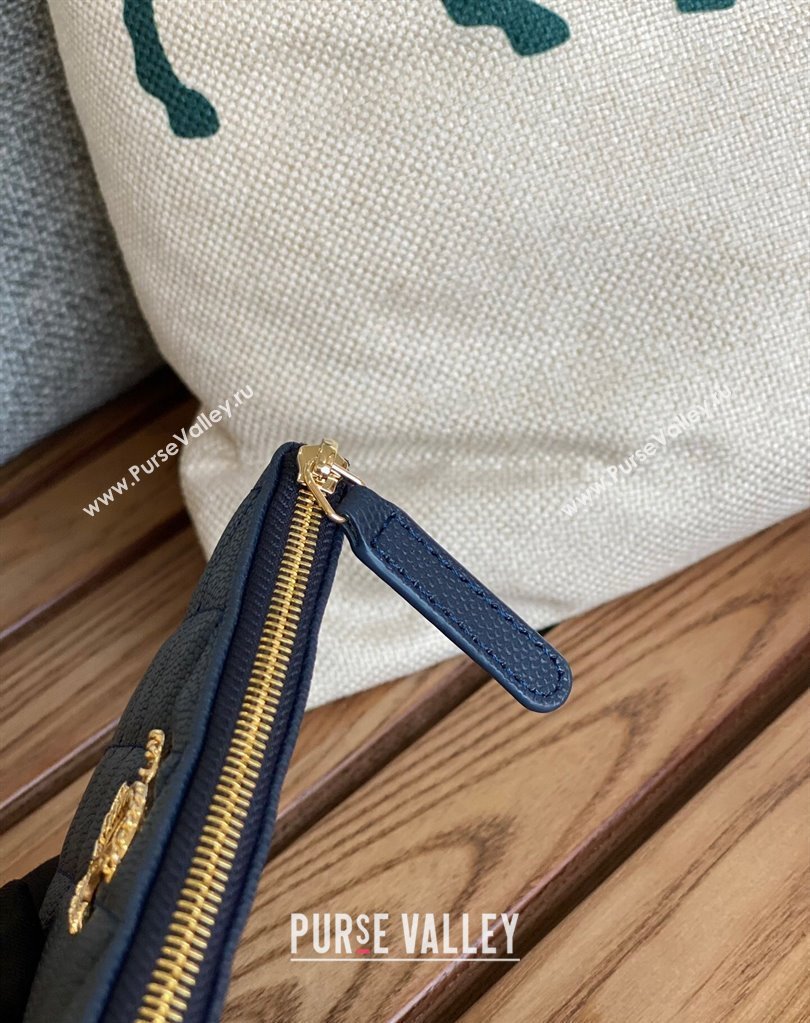 Chanel Gold-Tone Metal Logo Zip Card Holder AP3049 in Grained Calfskin Blue (keke-23101149)