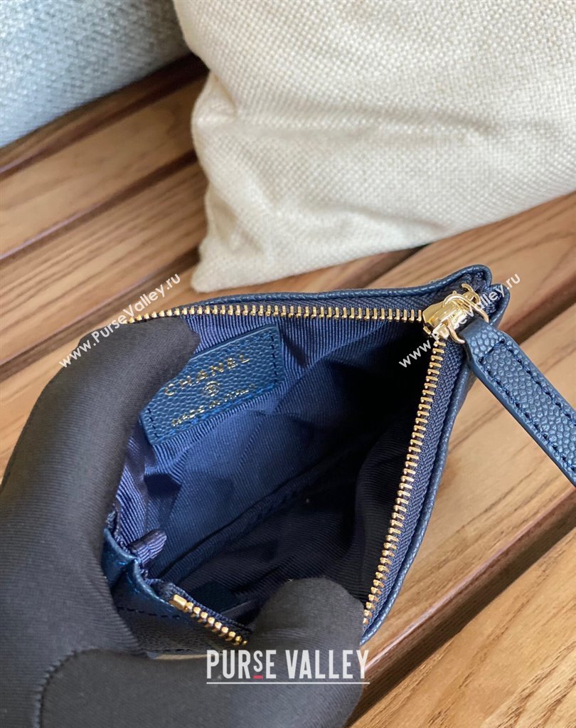 Chanel Gold-Tone Metal Logo Zip Card Holder AP3049 in Grained Calfskin Blue (keke-23101149)
