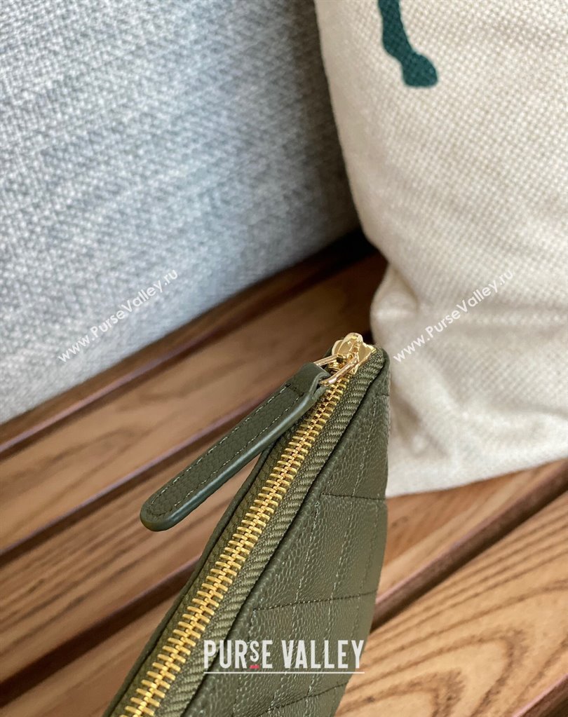 Chanel Gold-Tone Metal Logo Zip Card Holder AP3049 in Grained Calfskin Green (keke-23101148)