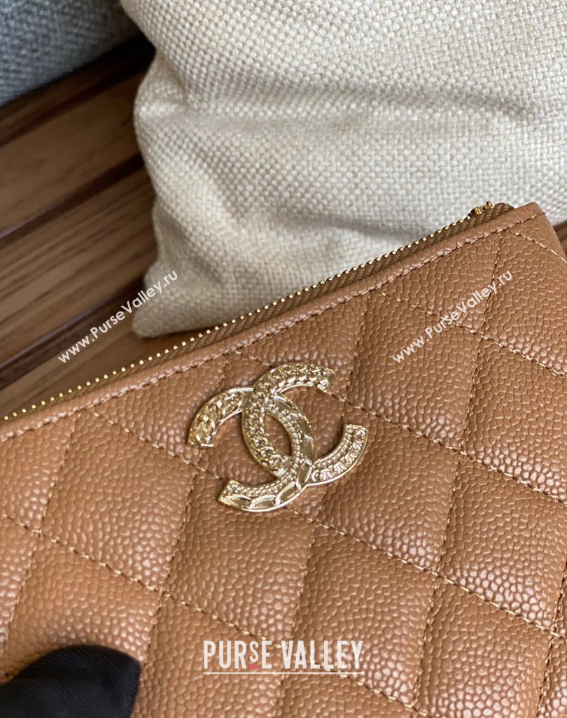 Chanel Gold-Tone Metal Logo Zip Card Holder AP3049 in Grained Calfskin Brown (keke-23101146)