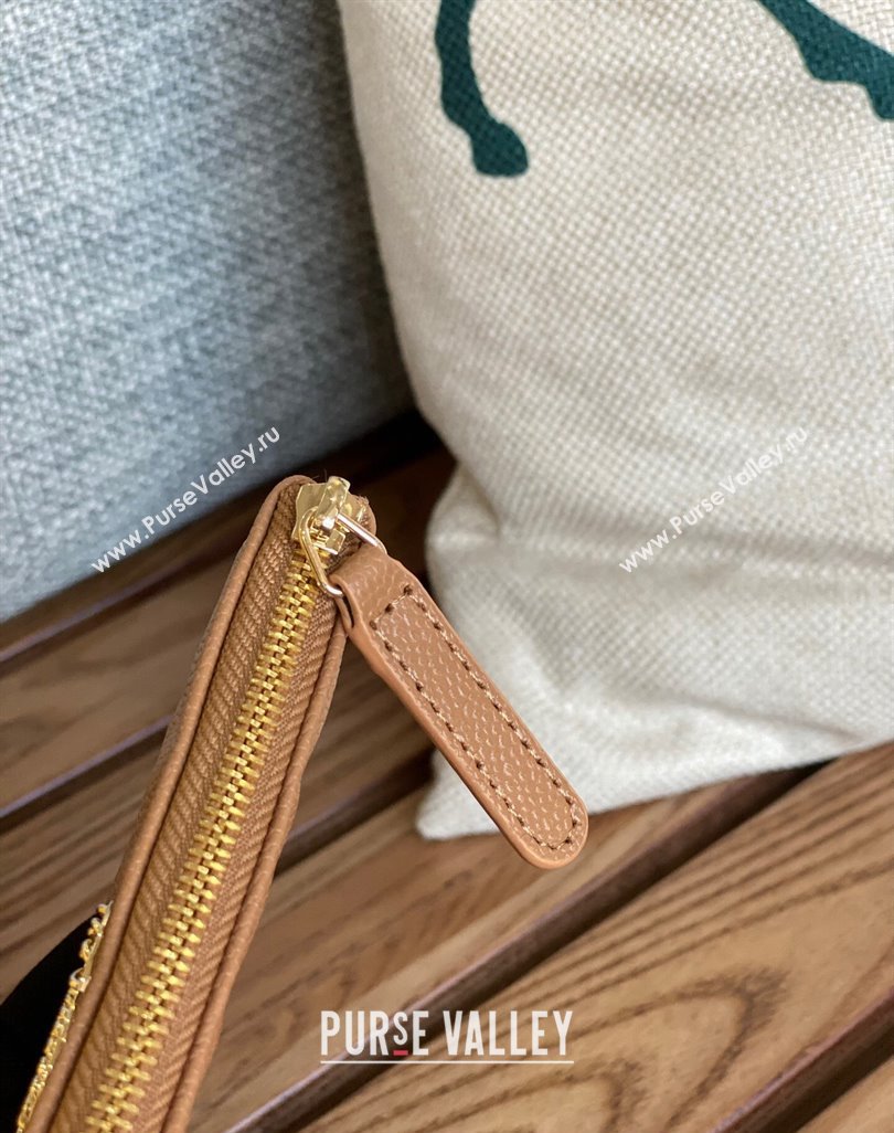 Chanel Gold-Tone Metal Logo Zip Card Holder AP3049 in Grained Calfskin Brown (keke-23101146)