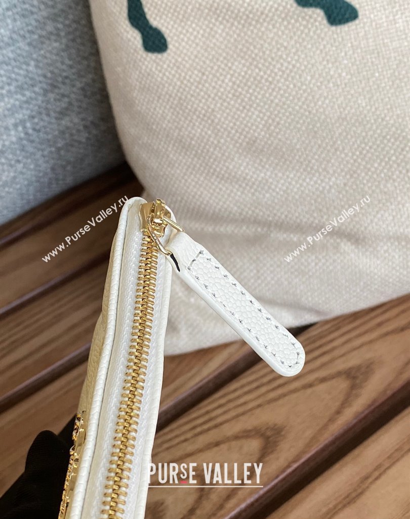 Chanel Gold-Tone Metal Logo Zip Card Holder AP3049 in Grained Calfskin White (keke-23101145)