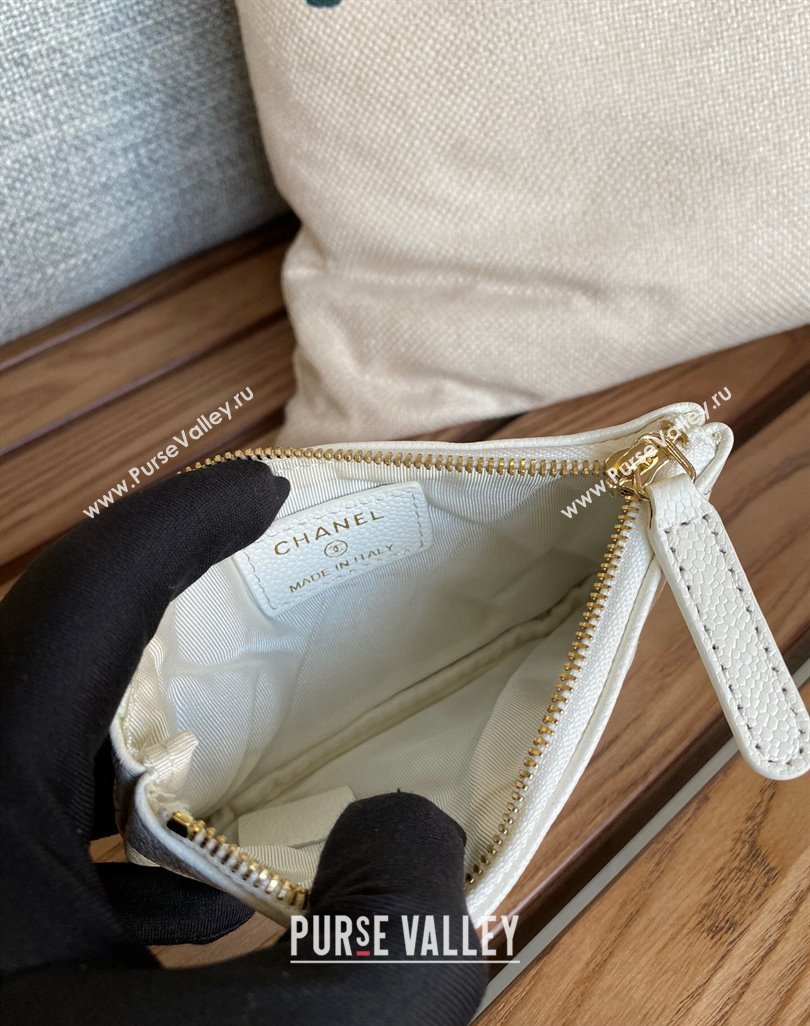 Chanel Gold-Tone Metal Logo Zip Card Holder AP3049 in Grained Calfskin White (keke-23101145)