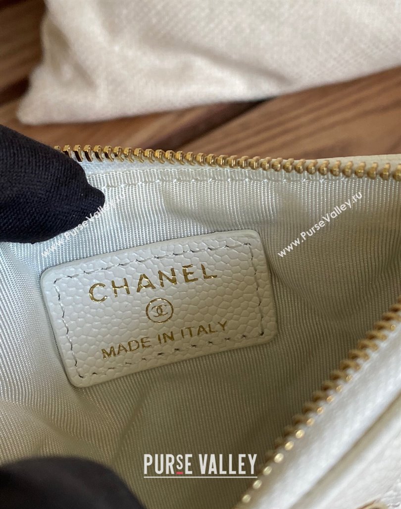 Chanel Gold-Tone Metal Logo Zip Card Holder AP3049 in Grained Calfskin White (keke-23101145)
