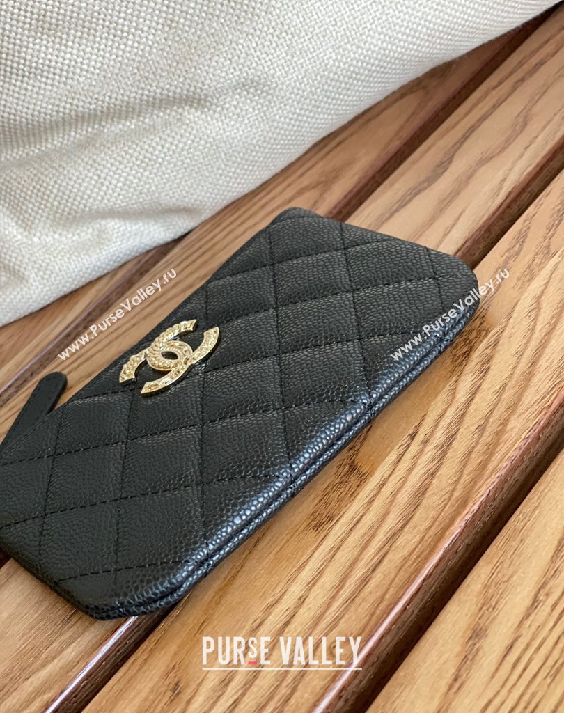 Chanel Gold-Tone Metal Logo Zip Card Holder AP3049 in Grained Calfskin Black (keke-23101144)