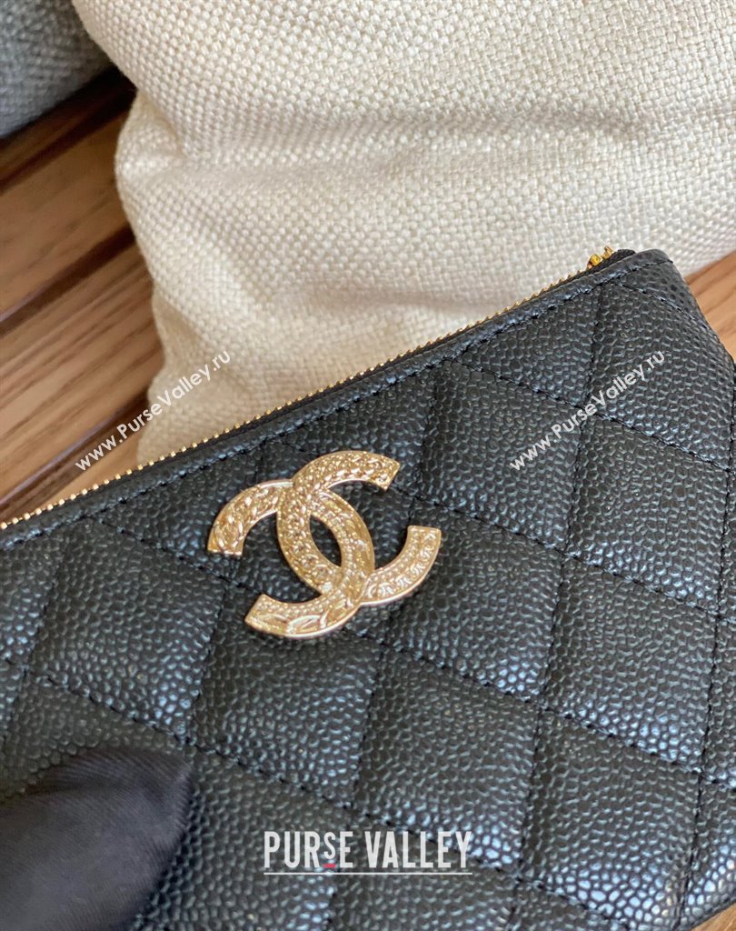 Chanel Gold-Tone Metal Logo Zip Card Holder AP3049 in Grained Calfskin Black (keke-23101144)