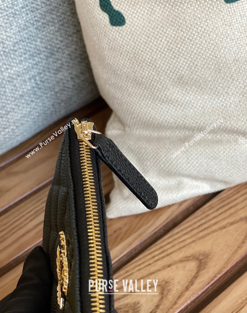 Chanel Gold-Tone Metal Logo Zip Card Holder AP3049 in Grained Calfskin Black (keke-23101144)