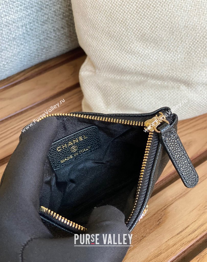 Chanel Gold-Tone Metal Logo Zip Card Holder AP3049 in Grained Calfskin Black (keke-23101144)
