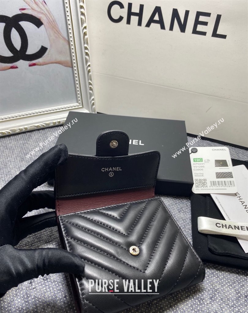 Chanel Classic Small Flap Wallet AP0231 in Lambskin Chevron Black/Silver (keke-23101002)