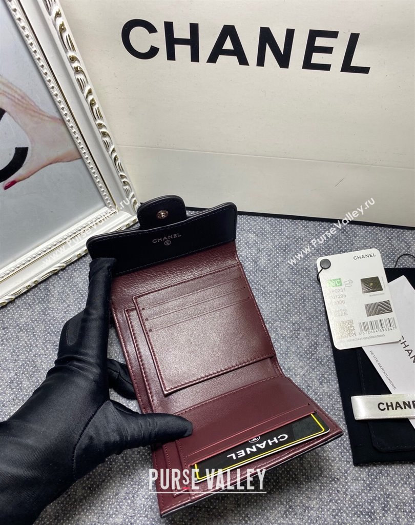 Chanel Classic Small Flap Wallet AP0231 in Lambskin Chevron Black/Silver (keke-23101002)