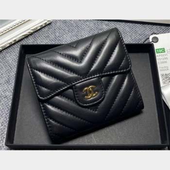 Chanel Classic Small Flap Wallet AP0231 in Lambskin Chevron Black/Gold (keke-23101001)