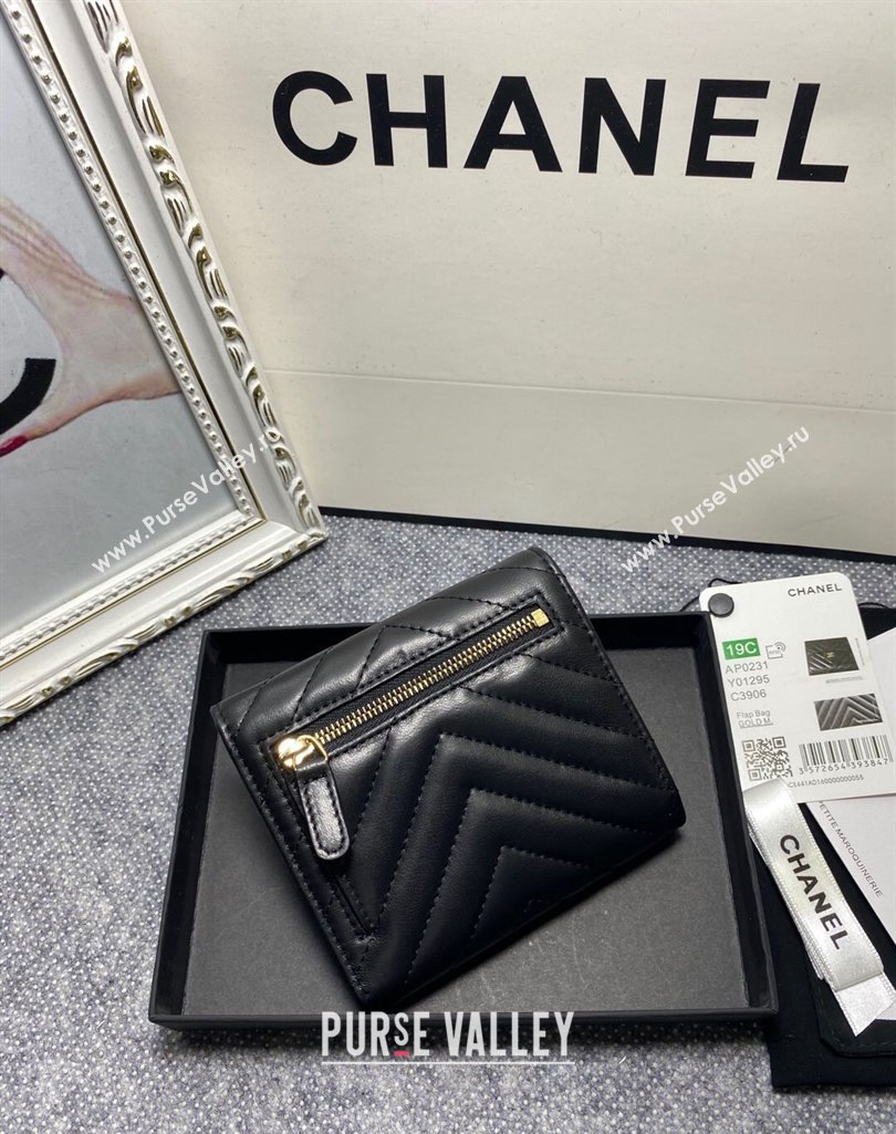 Chanel Classic Small Flap Wallet AP0231 in Lambskin Chevron Black/Gold (keke-23101001)