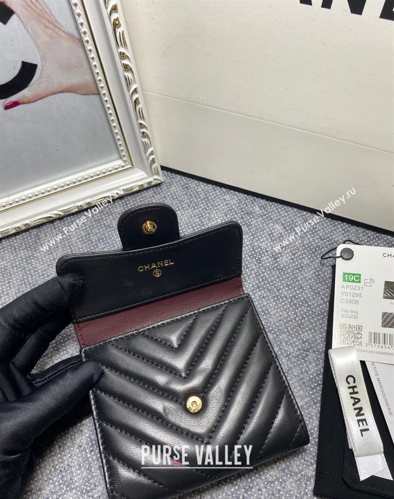 Chanel Classic Small Flap Wallet AP0231 in Lambskin Chevron Black/Gold (keke-23101001)
