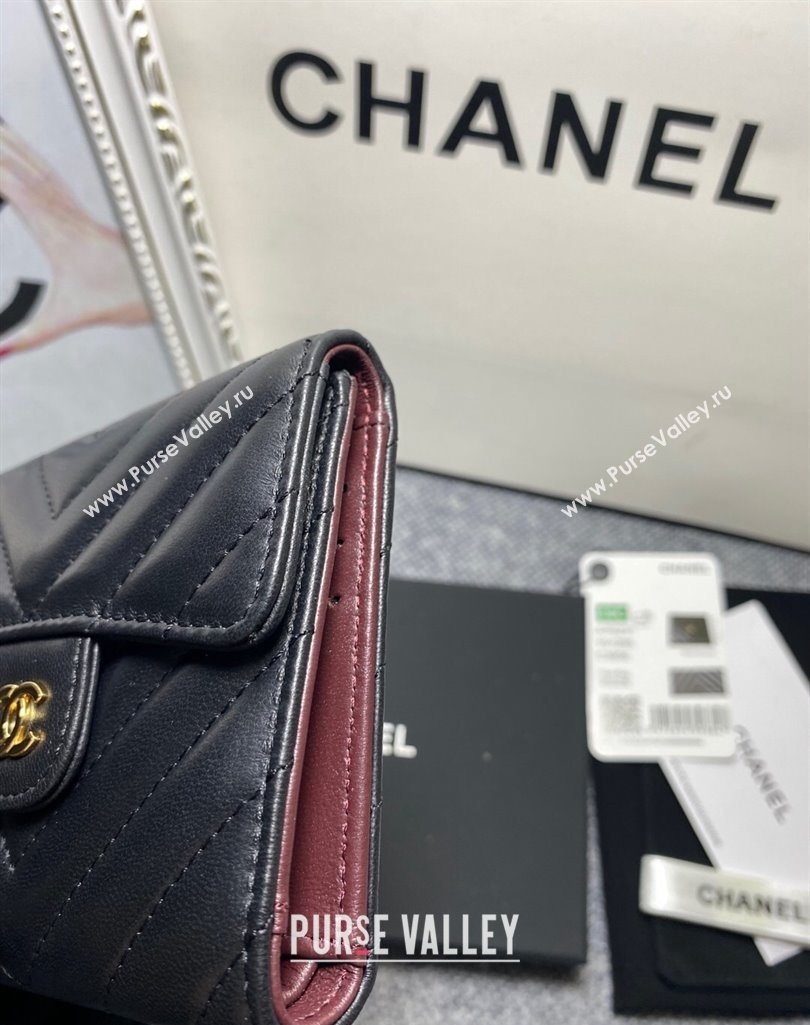 Chanel Classic Small Flap Wallet AP0231 in Lambskin Chevron Black/Gold (keke-23101001)