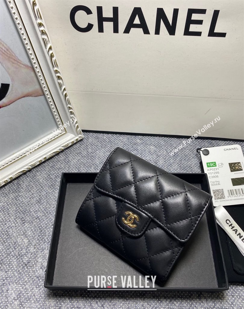 Chanel Classic Small Flap Wallet AP0231 in Lambskin Black/Gold (keke-23101003)