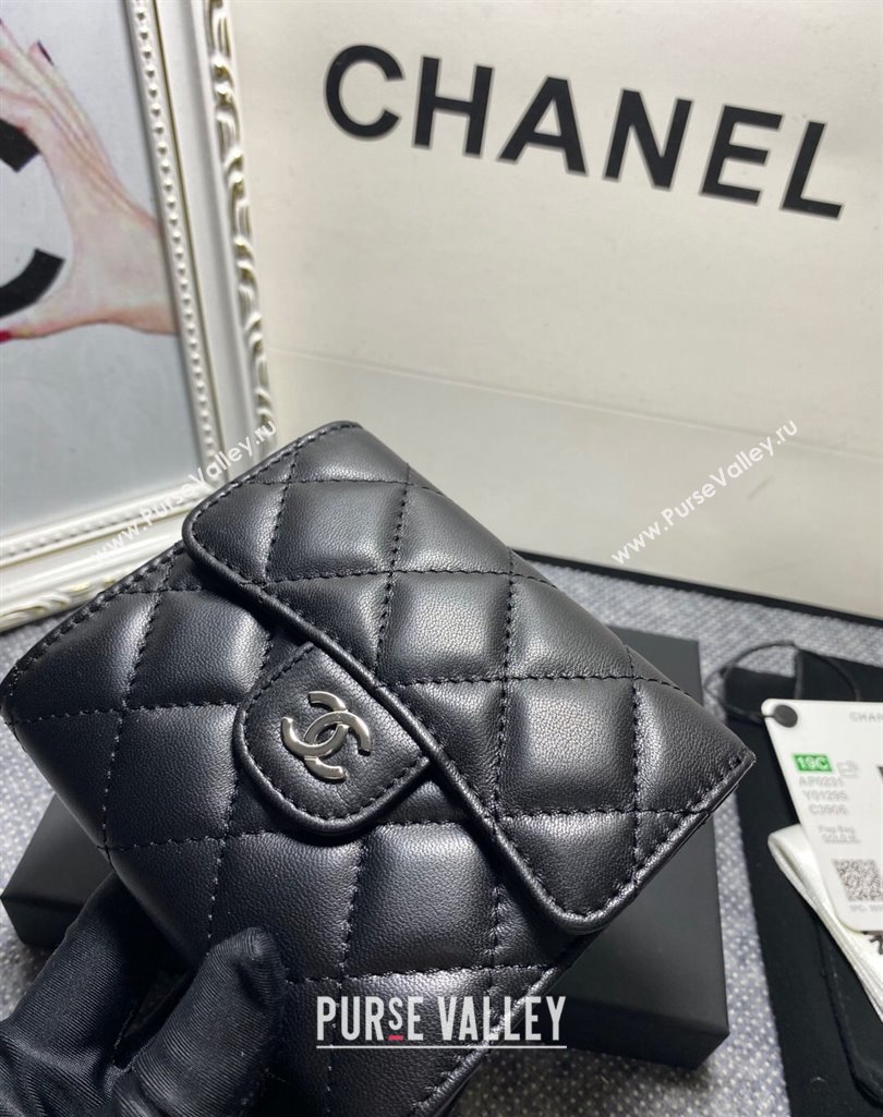 Chanel Classic Small Flap Wallet AP0231 in Lambskin Black/Silver (keke-23101004)