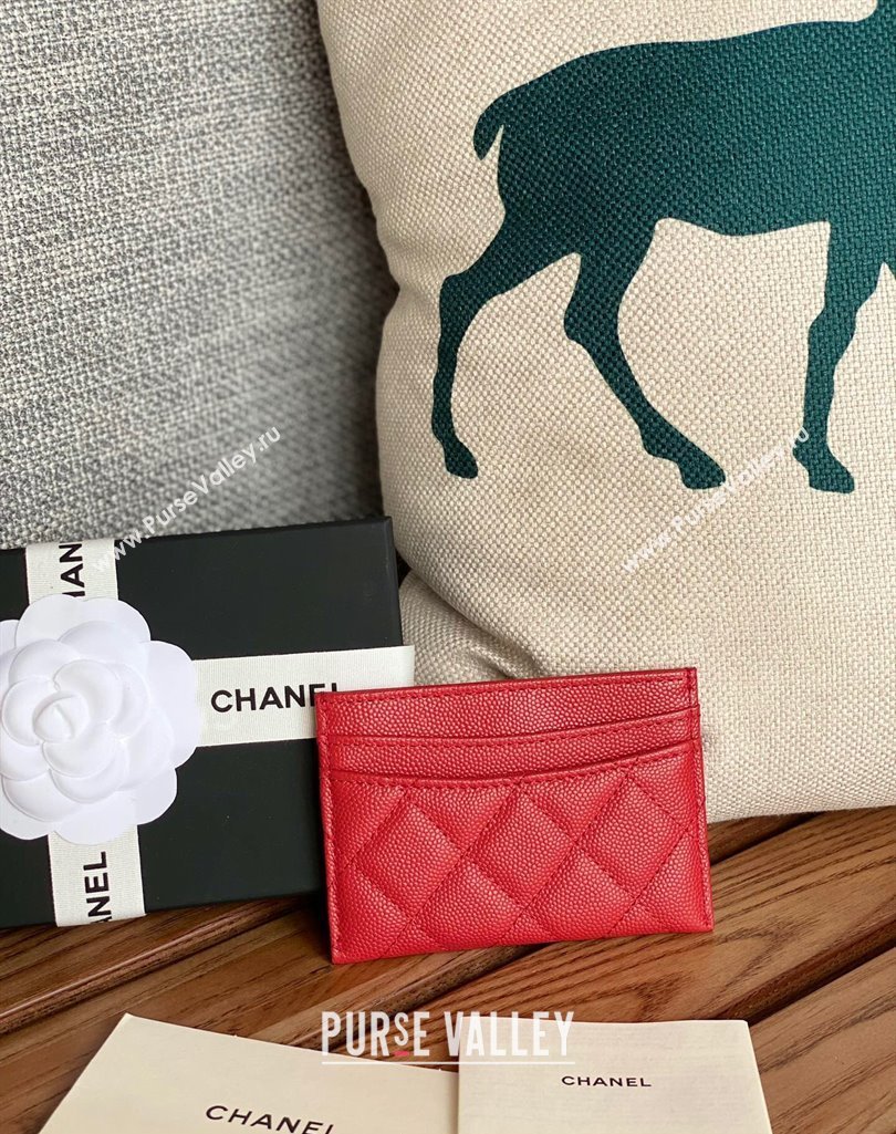 Chanel Classic Card Holder AP0213 in Grained Calfskin Red (keke-23101117)